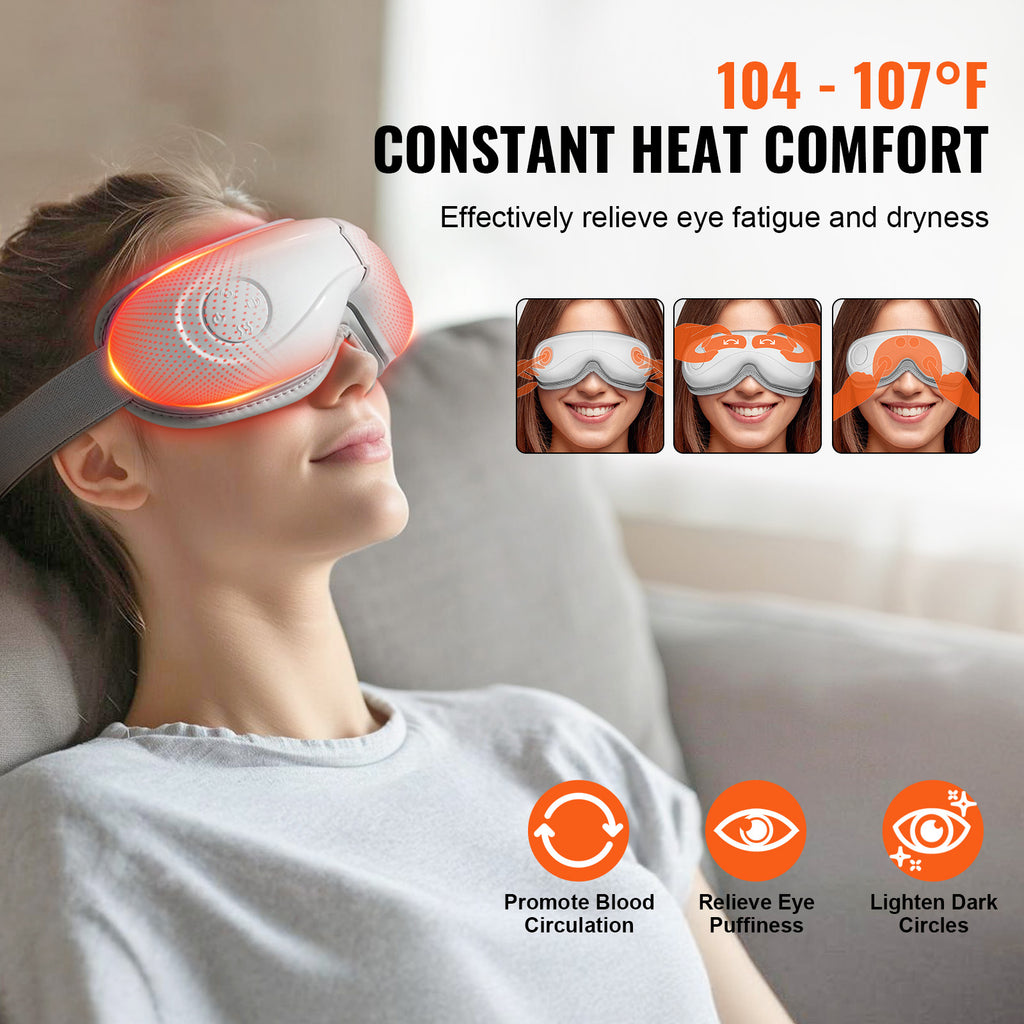 VEVOR Heated Eye Massager Eye Care Device 5 Modes Bluetooth Music 180 Foldable