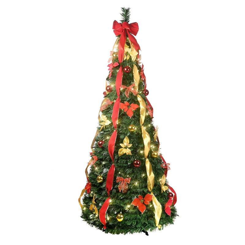 Transform your holiday vibes with our Prelit Pop-Up Christmas Tree! 🎄✨ Featuring warm LED lights, festive gold and red ribbons, and easy assembly for your perfect holiday party decor! #ChristmasSpirit #HolidayDecor