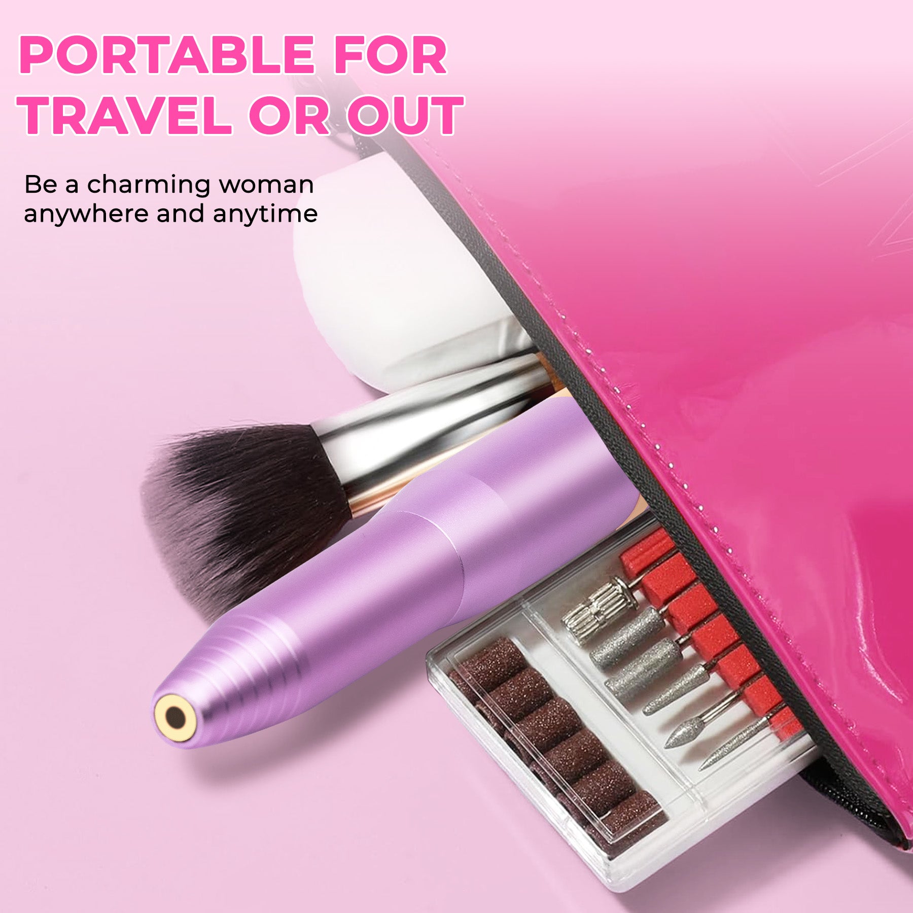 Portable Electric Nail Drill, Professional Nail File Kit for Acrylic Acid, Gel Nail, Nail Trimming with Nail Drill, Pedicure Abrasive Belt, Rose Gold