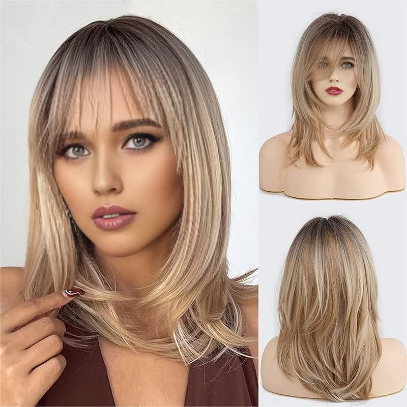 Blonde Wig Long Curly Hair Non-Toxic Wig, Shoulder-Length Heat-Resistant, Synthetic Wig Bangs, 20 Inches , Suitable for the Whole Scene.