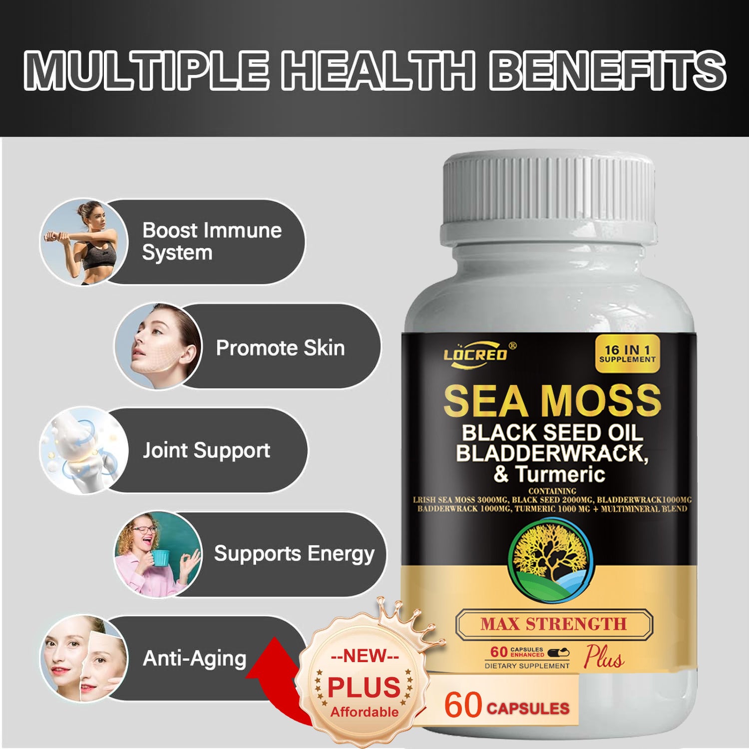 Black Seed Oil Bladder Wrack Turmeric 16-In-1 Supplements Joint Support Sea Moss Capsule