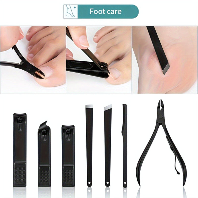 10-Piece Black Nail Clipper Set with Travel Case, Professional Cuticle Nippers and Nail Clippers, Complete Grooming Kit for Home and Travel