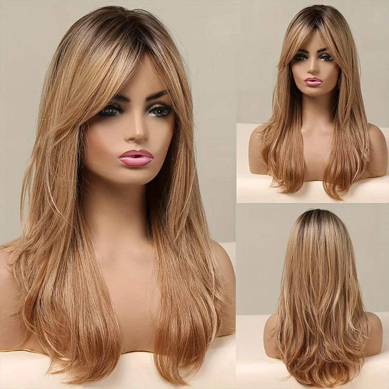 Blonde Wig Long Curly Hair Non-Toxic Wig, Shoulder-Length Heat-Resistant, Synthetic Wig Bangs, 20 Inches , Suitable for the Whole Scene.