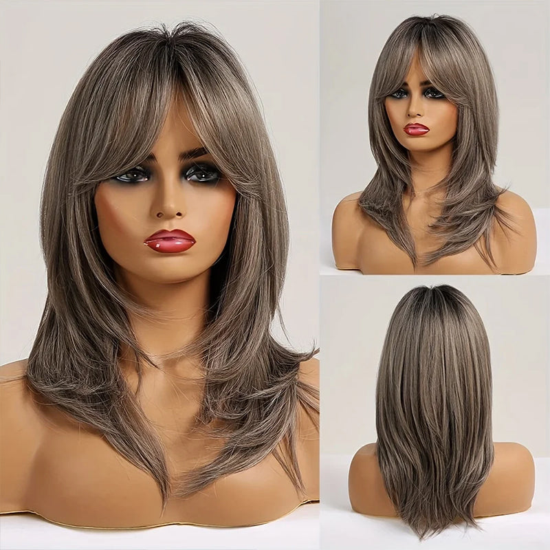 Blonde Wig Long Curly Hair Non-Toxic Wig, Shoulder-Length Heat-Resistant, Synthetic Wig Bangs, 20 Inches , Suitable for the Whole Scene.