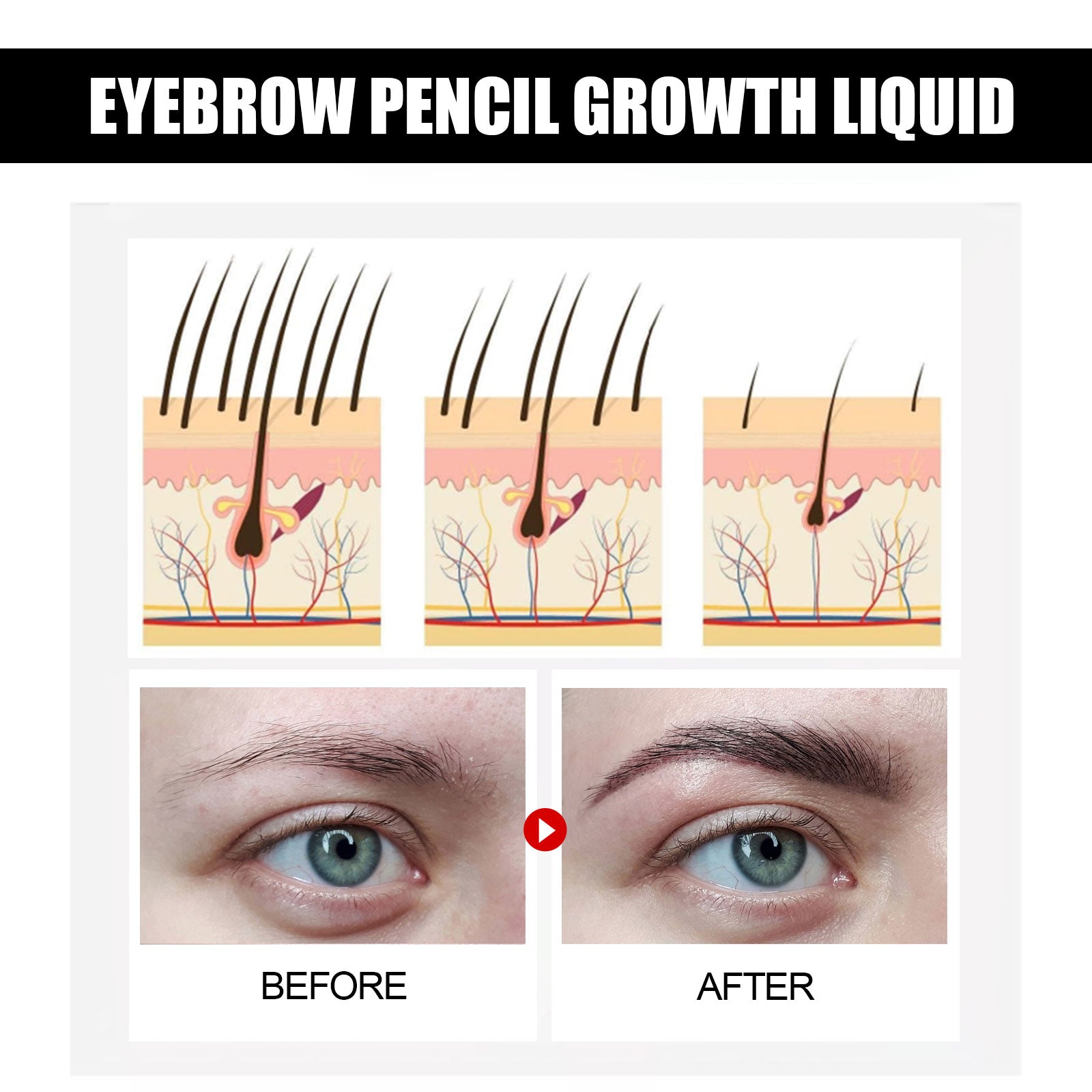 EELHOE Eyebrow Liquid - Black, Dense Natural Essential Oil Liquid for Thick Eyebrow Repair, Gentle Moisturizing Care Liquid
