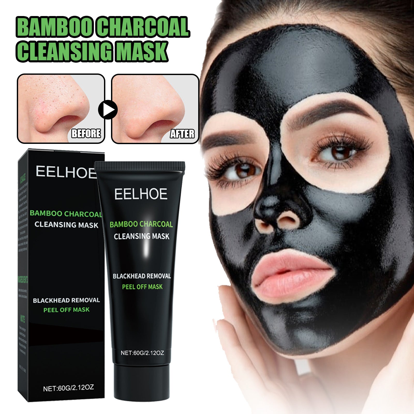 EELHOE Bamboo Charcoal Blackhead Removal Peel-Off Mask for Deep Pore Cleansing and T-Zone Oil Control