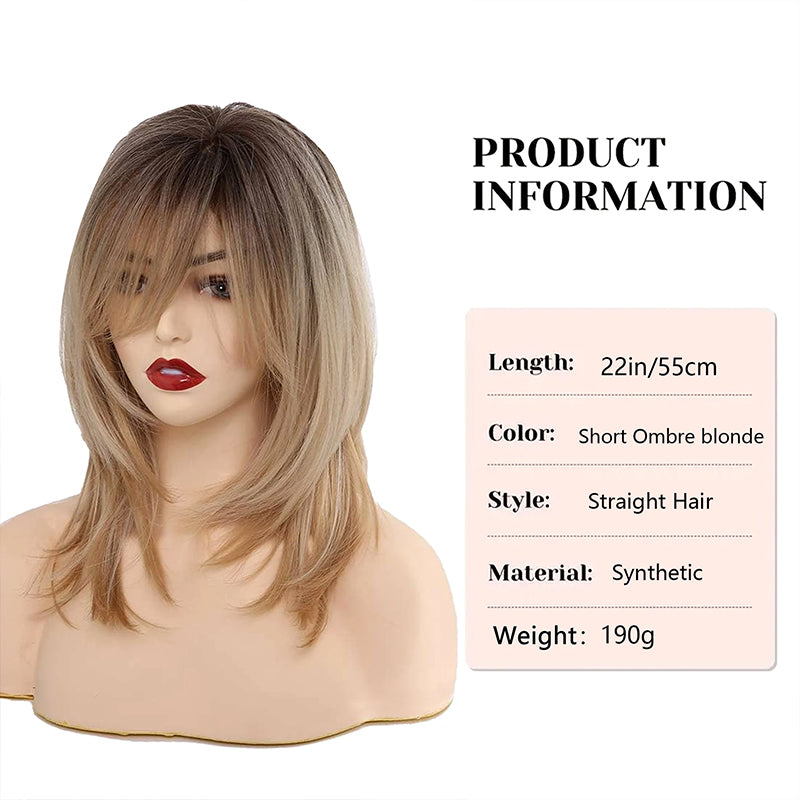 Blonde Wig Long Curly Hair Non-Toxic Wig, Shoulder-Length Heat-Resistant, Synthetic Wig Bangs, 20 Inches , Suitable for the Whole Scene.