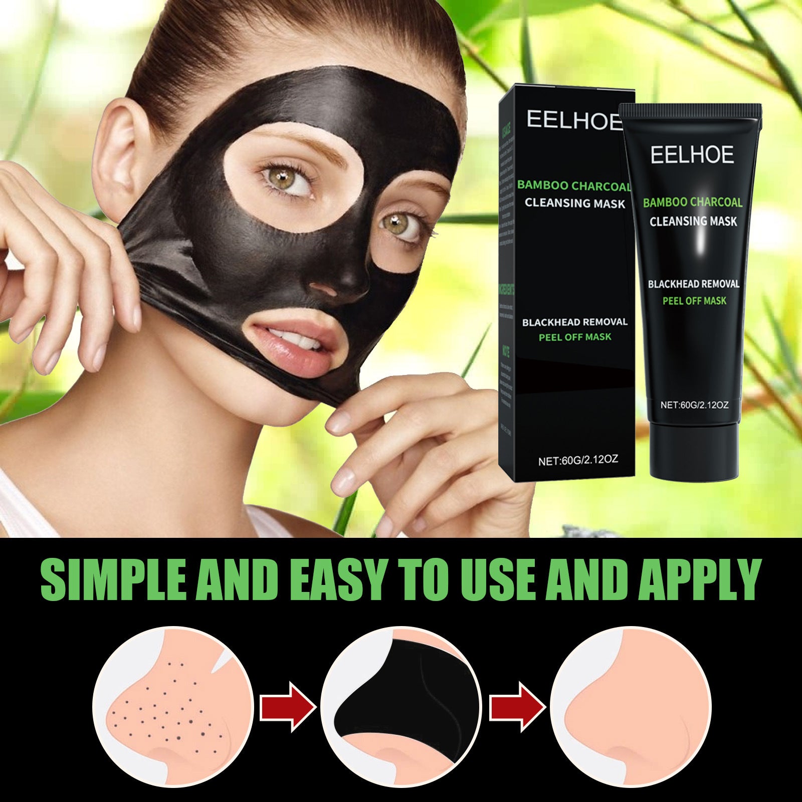 EELHOE Bamboo Charcoal Blackhead Removal Peel-Off Mask for Deep Pore Cleansing and T-Zone Oil Control